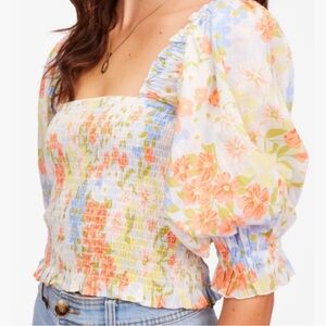 Billabong Puff Sleeve Multicolor Top Medium